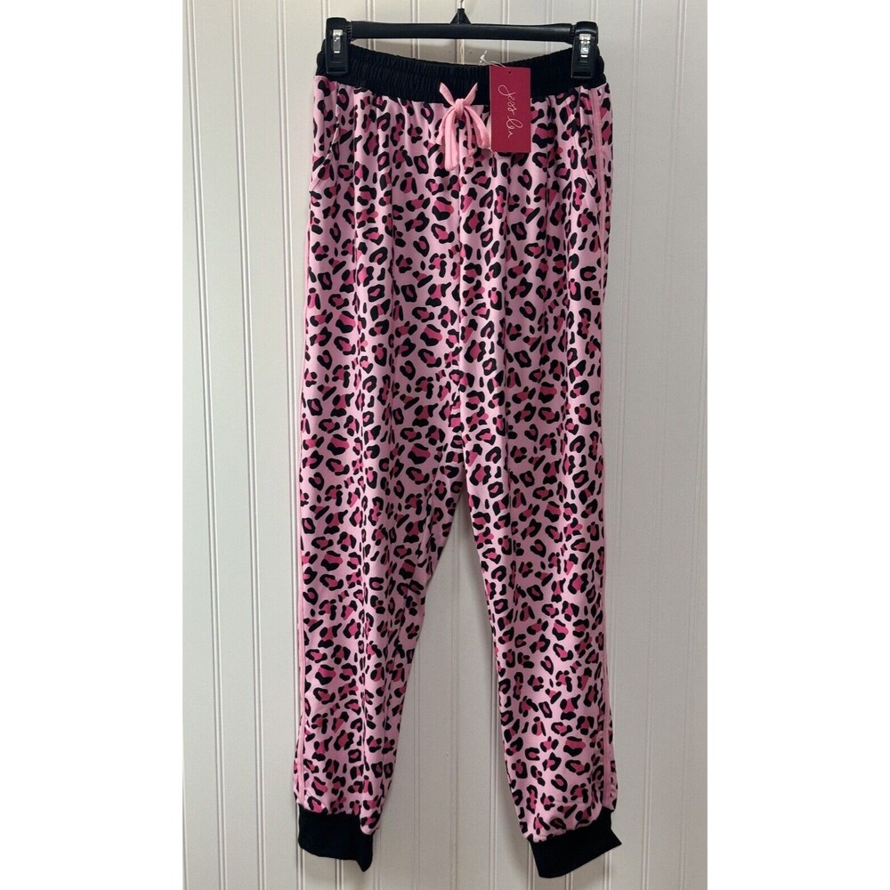 Jess Lea Mid Rise Pink Leopard Joggers Drawstring for Women Size Small